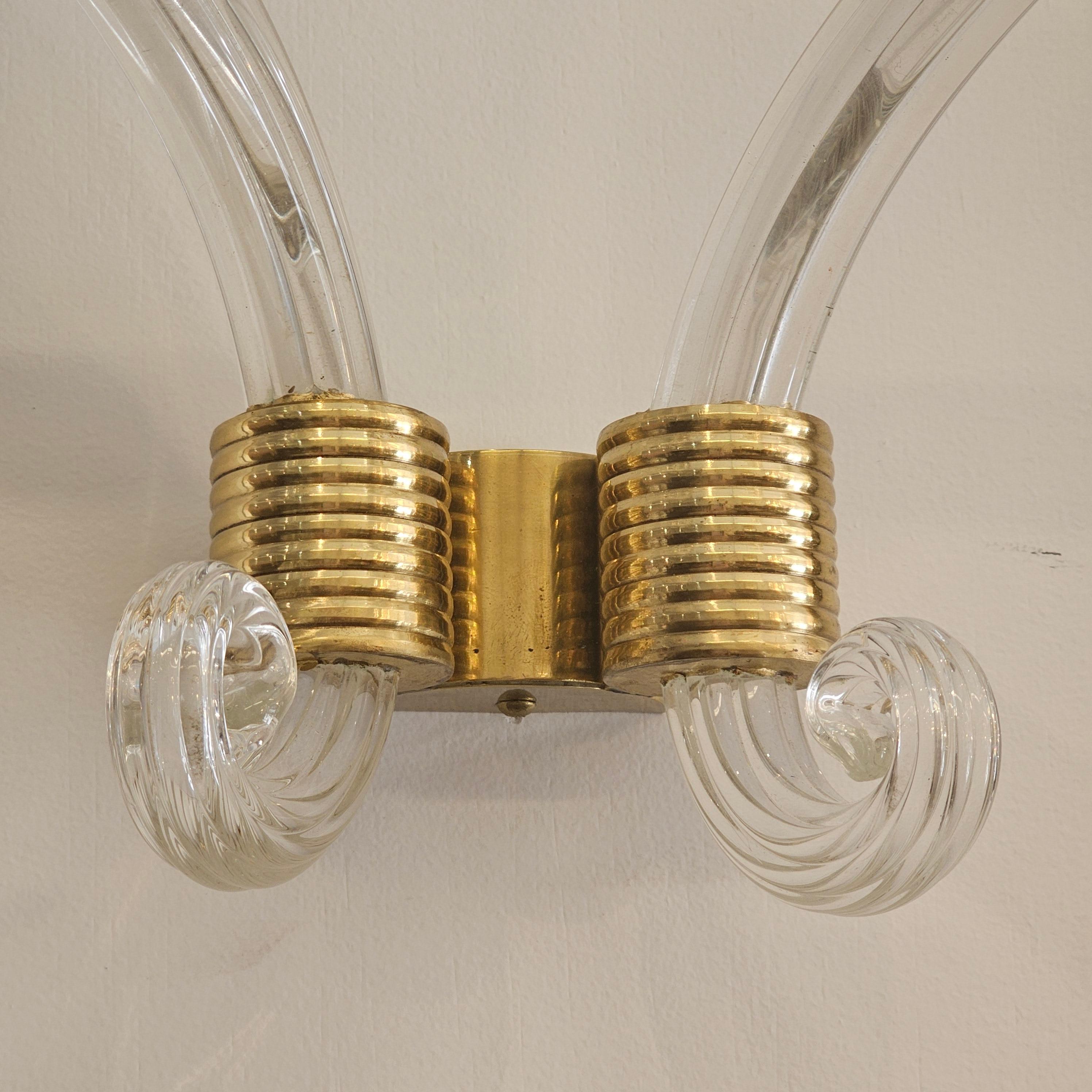 Pair of 1940s Murano Glass Tulip Cup Wall Sconces by Barovier & Toso For Sale 1