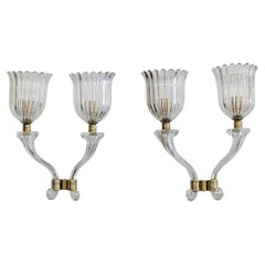 Pair of 1940s Murano Glass Tulip Cup Wall Sconces by Barovier & Toso