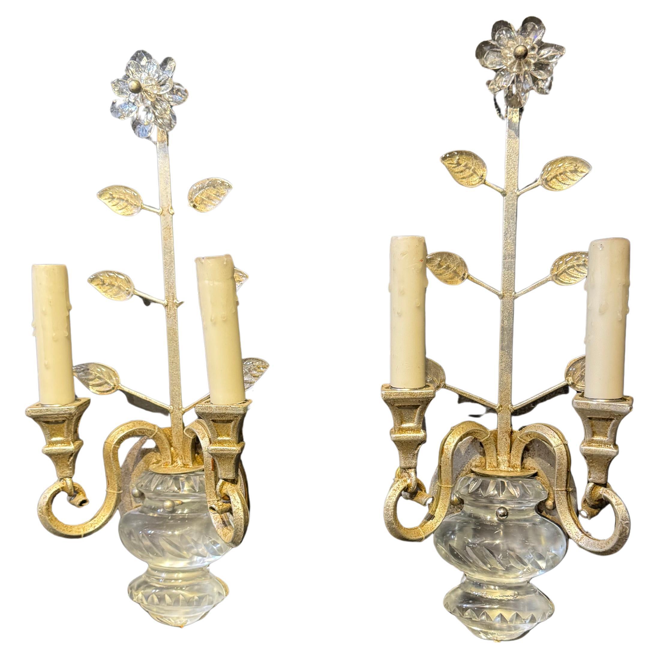 A pair of 1940’s Silver leaves French sconces For Sale