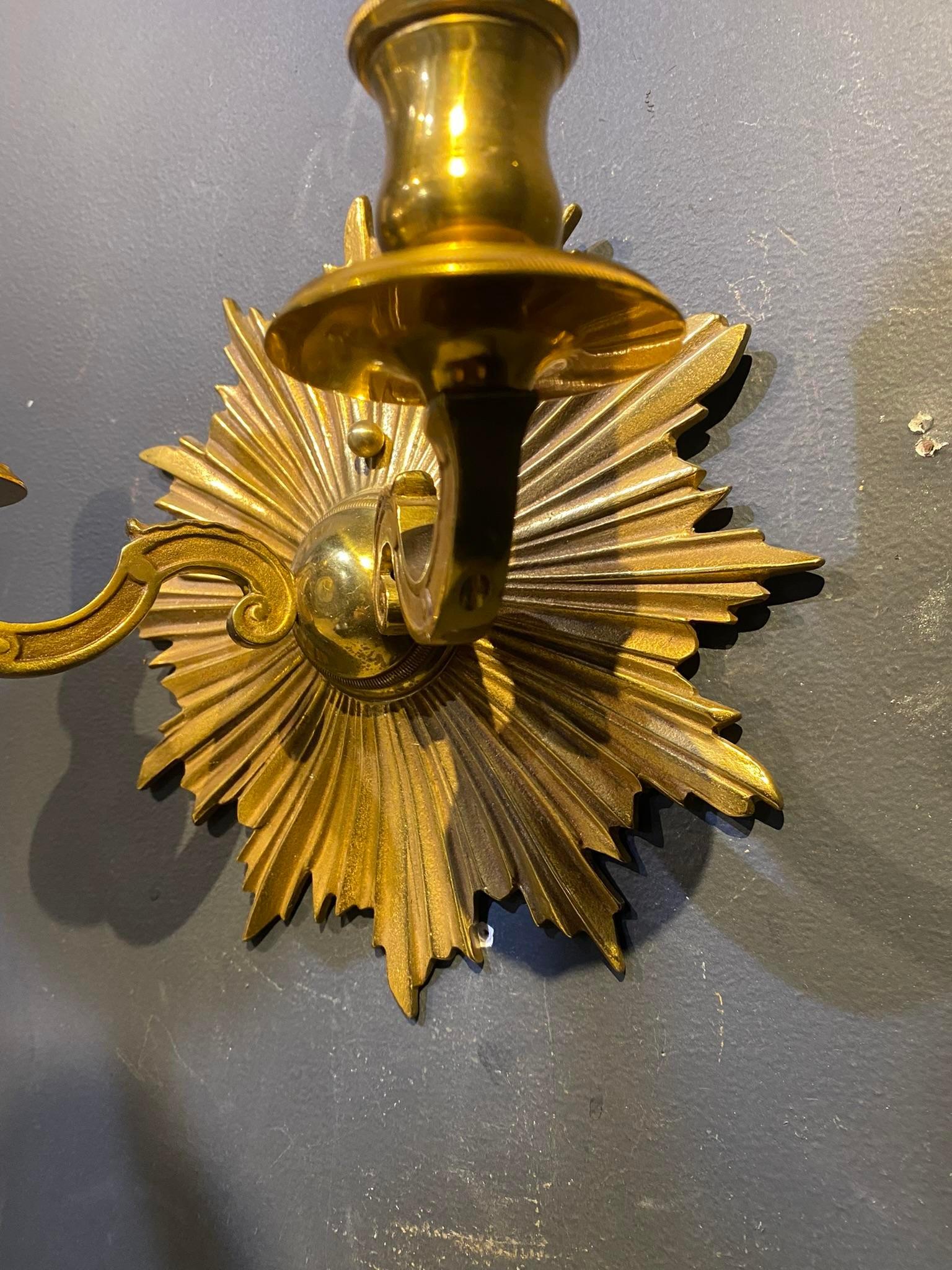 French Provincial 1940's French Sunburst Double Light Sconces For Sale