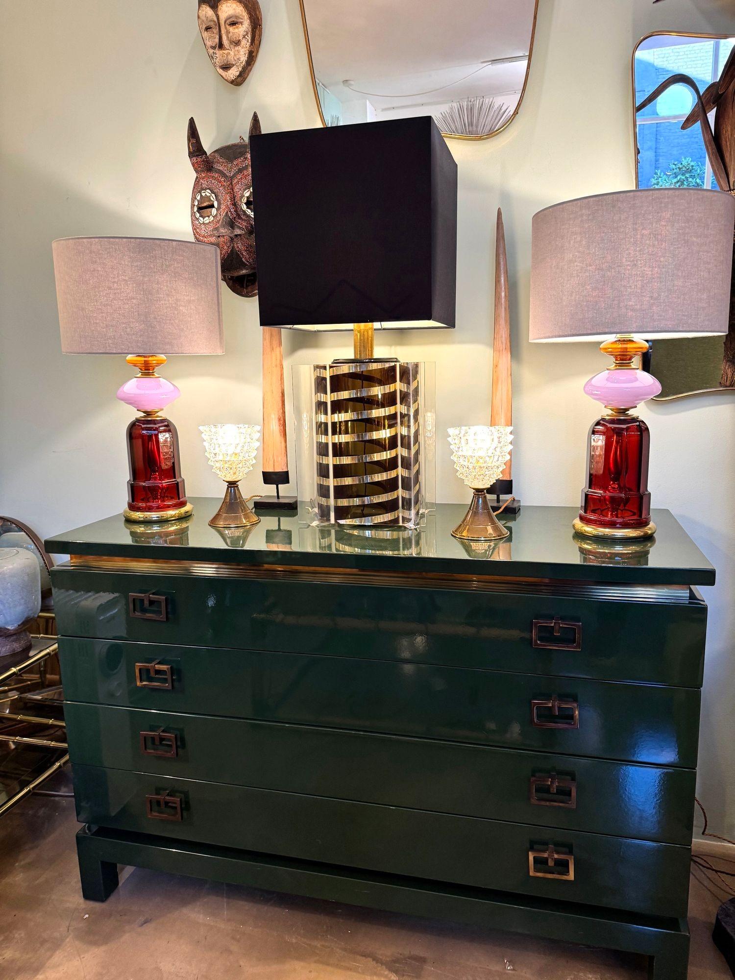 Coppia di lampade in ottone e vetro di Barovier&Toso degli anni '50 in vendita 7