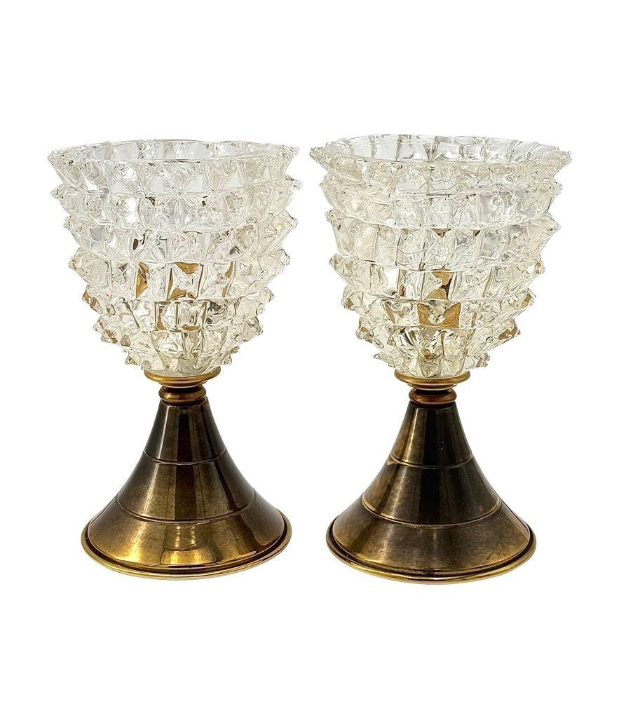 Art Déco Coppia di lampade in ottone e vetro di Barovier&Toso degli anni '50 in vendita