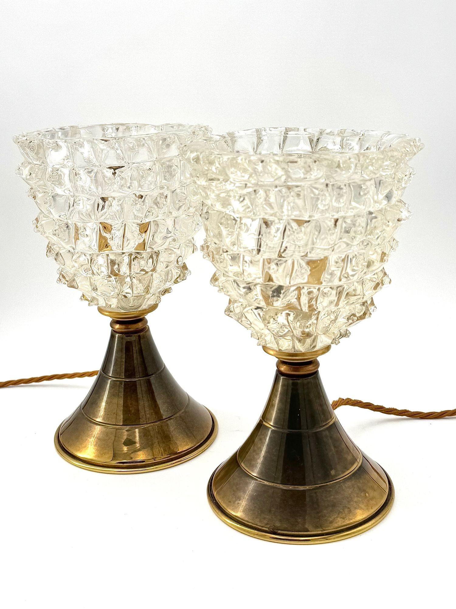 Ottone Coppia di lampade in ottone e vetro di Barovier&Toso degli anni '50 in vendita