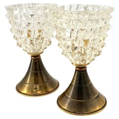 A pair of 1950s Barovier & Toso rostate glass and brass lamps
