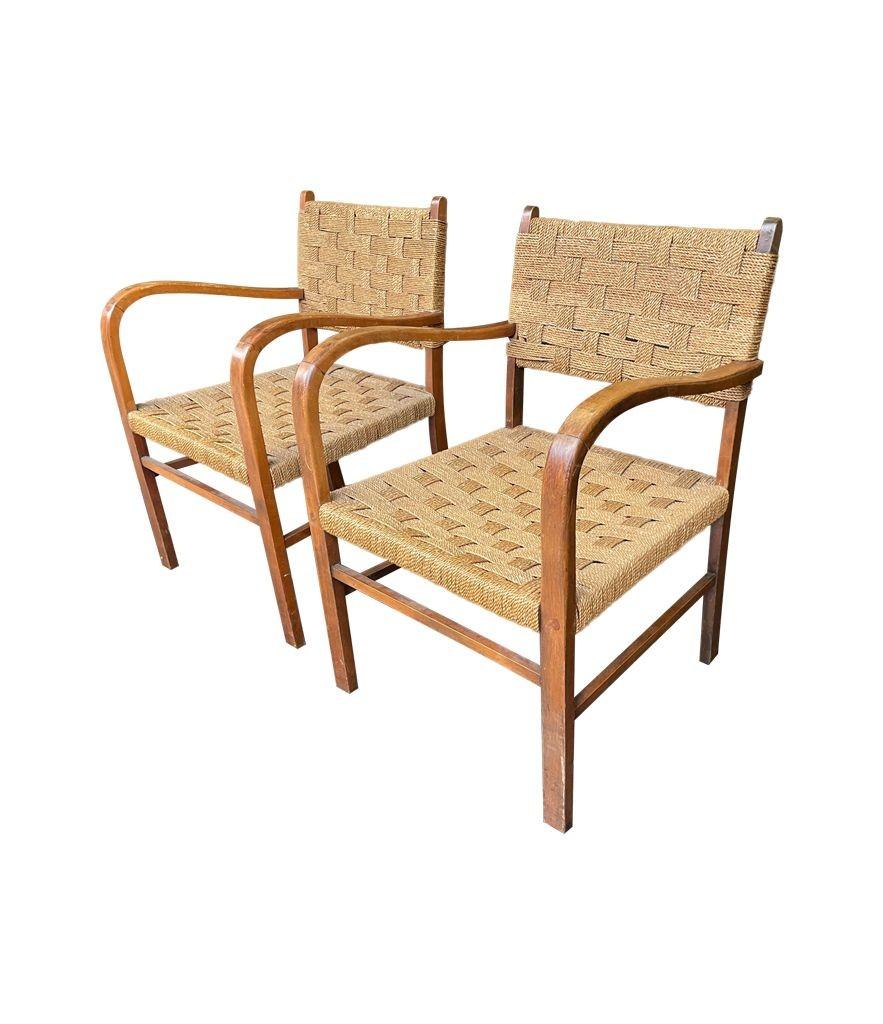 Mid-Century Modern A pair of 1950s bentwood and rope chairs in the style of Erich Dieckmann