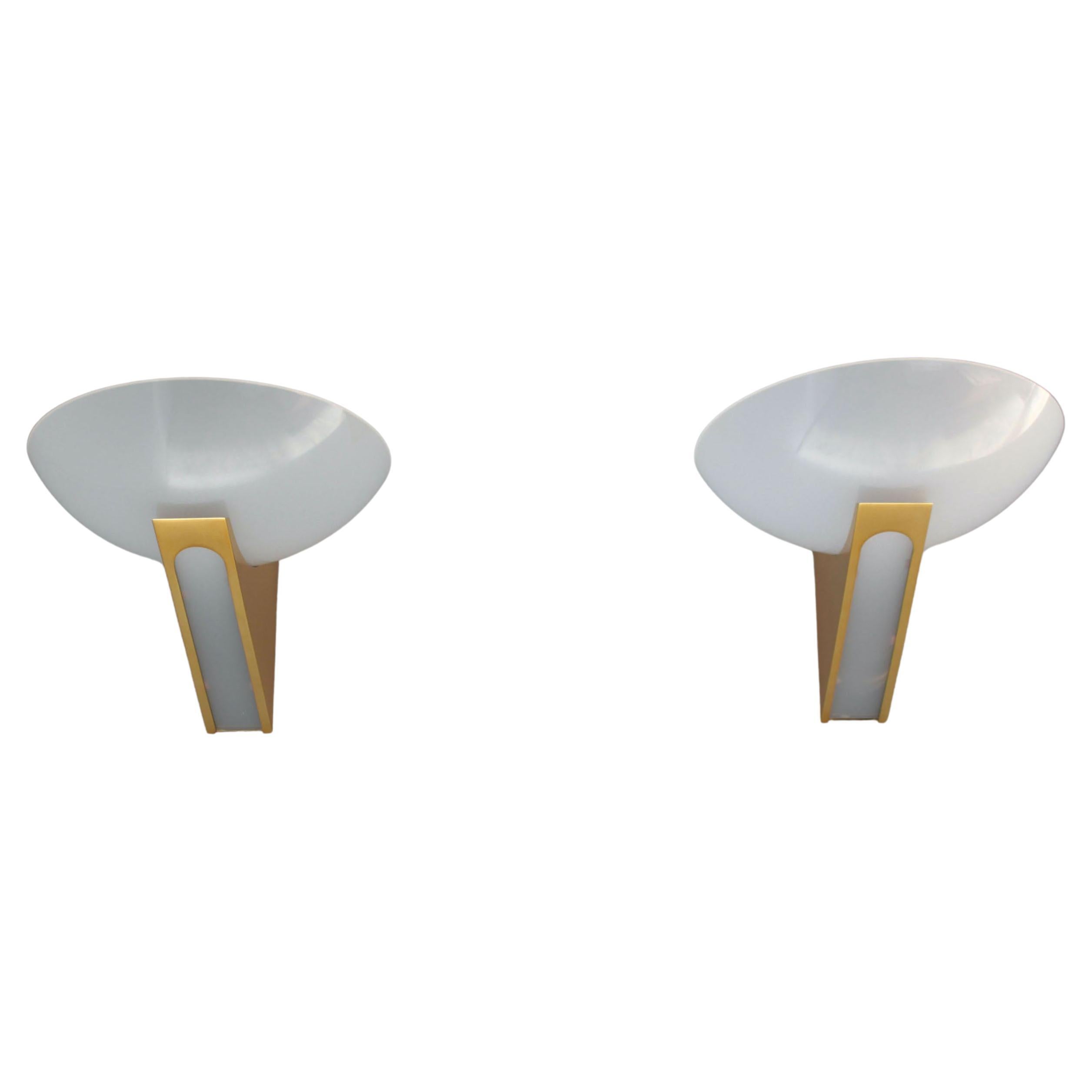 A Pair of 1950s Brass and Lucite Sconces For Sale