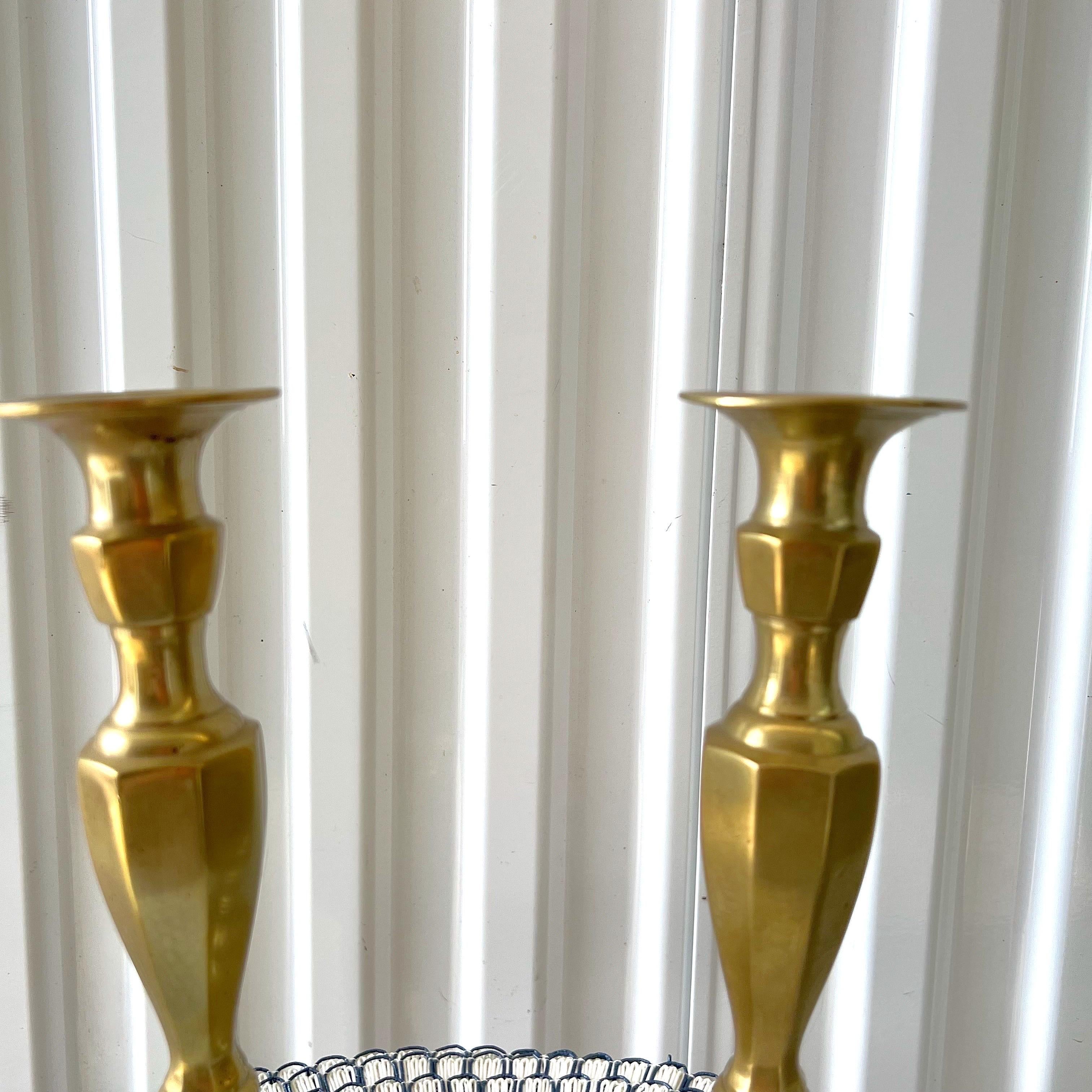 English Pair of 1950s Brass Candle Stick Holders