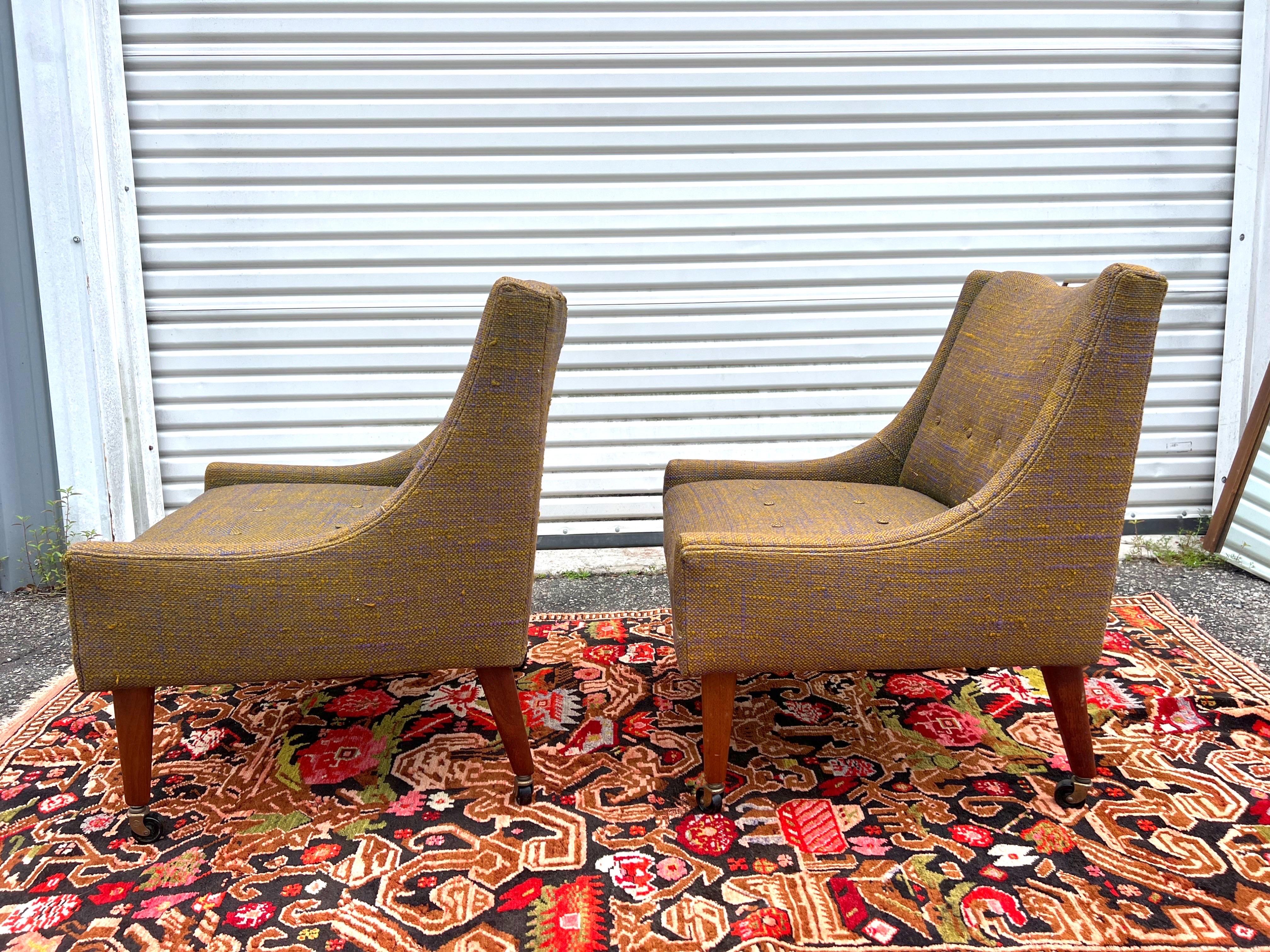 Brass A pair of 1950’s Dunbar Attributed Slipper Chairs  For Sale