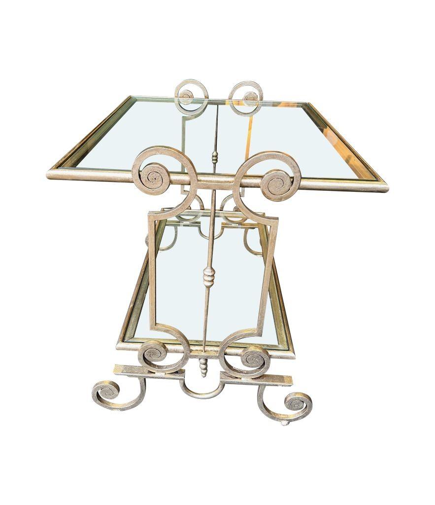 A pair of 1950s gilt wrought iron French side tables, with glass shelves For Sale 5