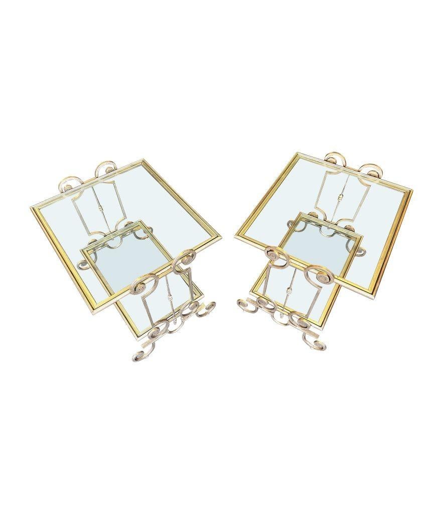 A pair of 1950s gilt wrought iron French side tables, with glass shelves For Sale 6