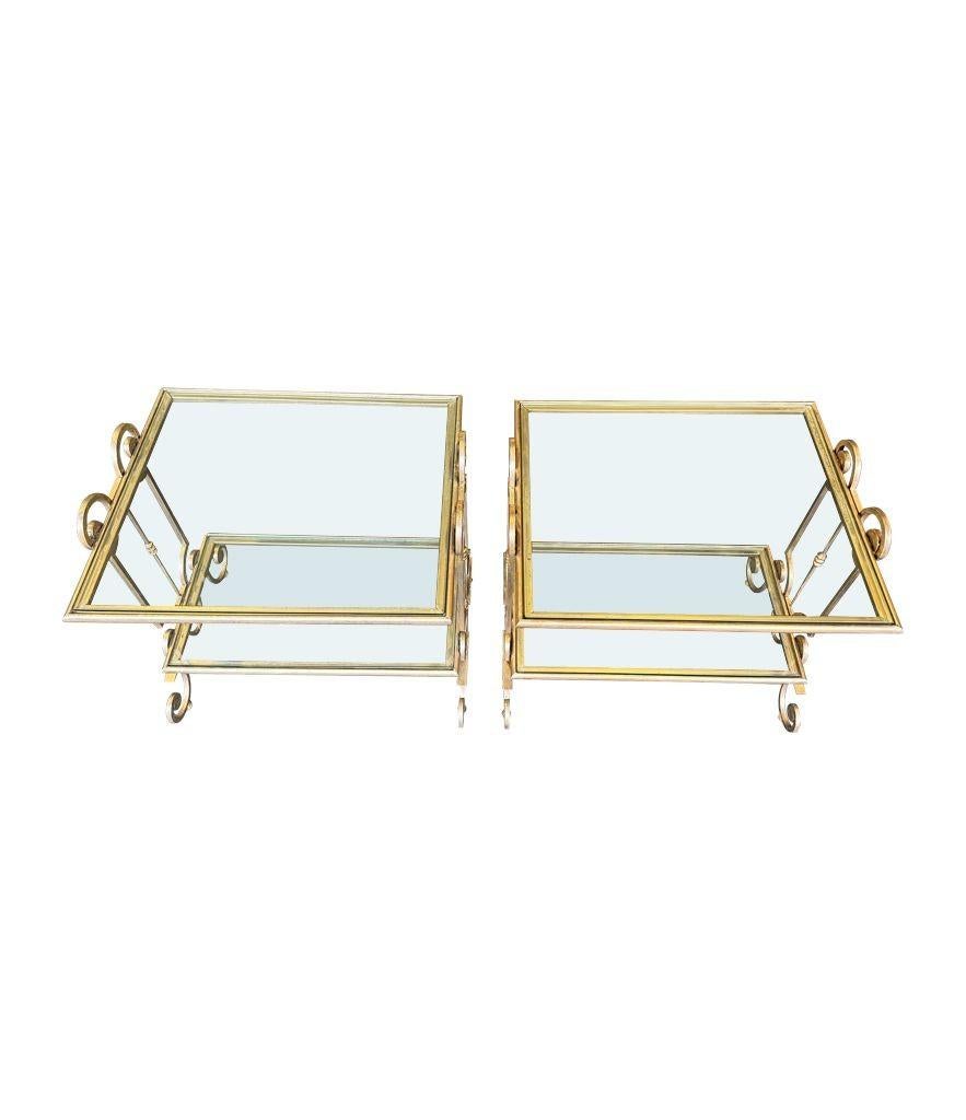 A pair of 1950s gilt wrought iron French side tables, with glass shelves For Sale 10
