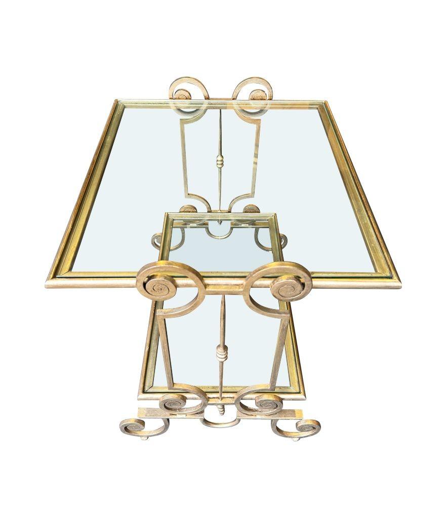 A pair of 1950s gilt wrought iron French side tables, with glass shelves For Sale 11