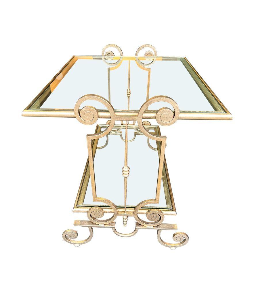A pair of 1950s gilt wrought iron French side tables, with glass shelves For Sale 14