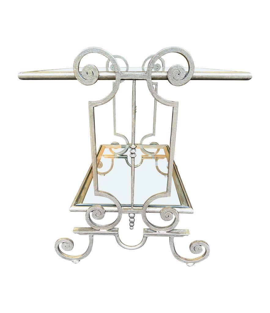 A pair of 1950s gilt wrought iron French side tables, with glass shelves For Sale 4