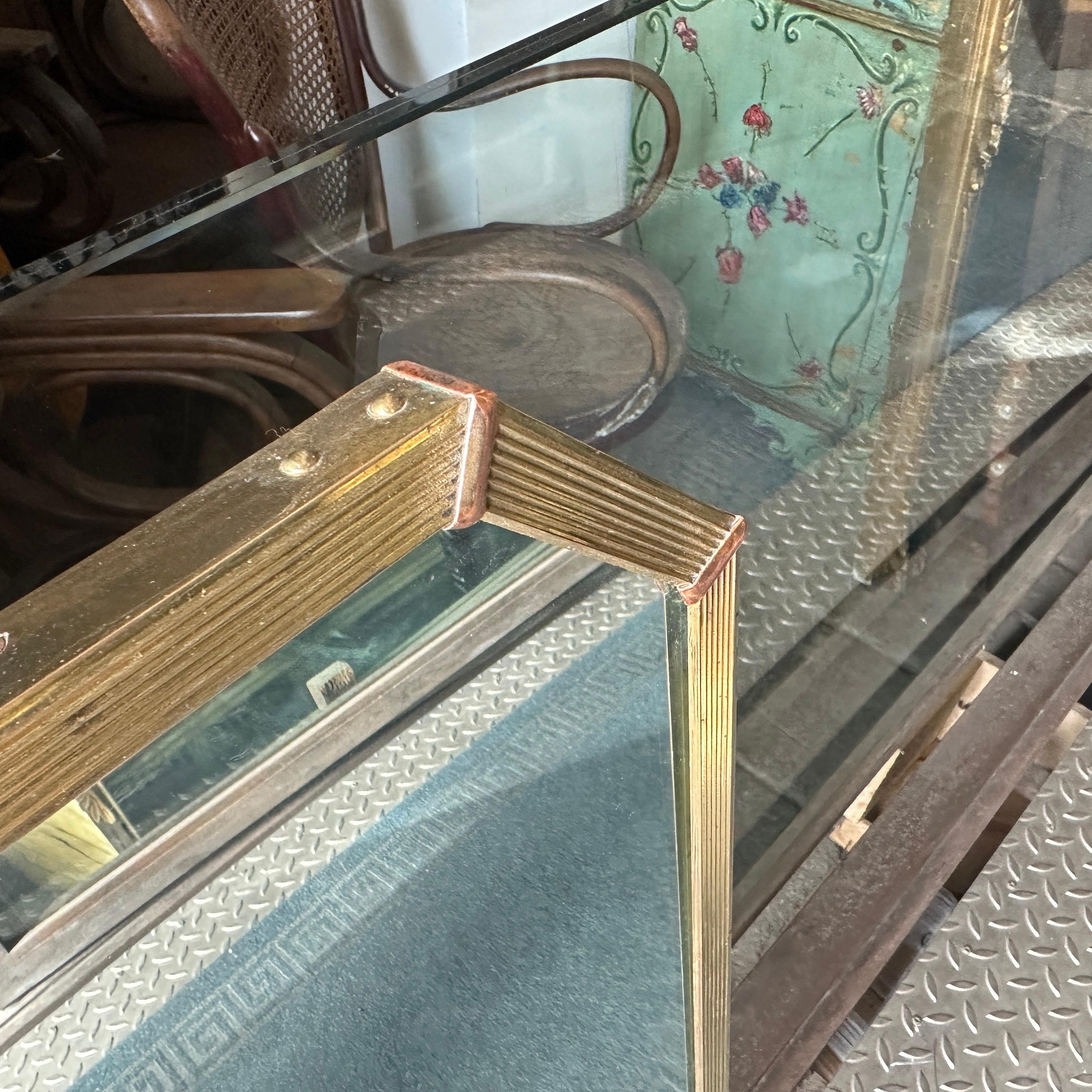 A Pair of 1950s Gio Ponti Style Mid-Century Modern Brass and Copper Wall Mirrors 5