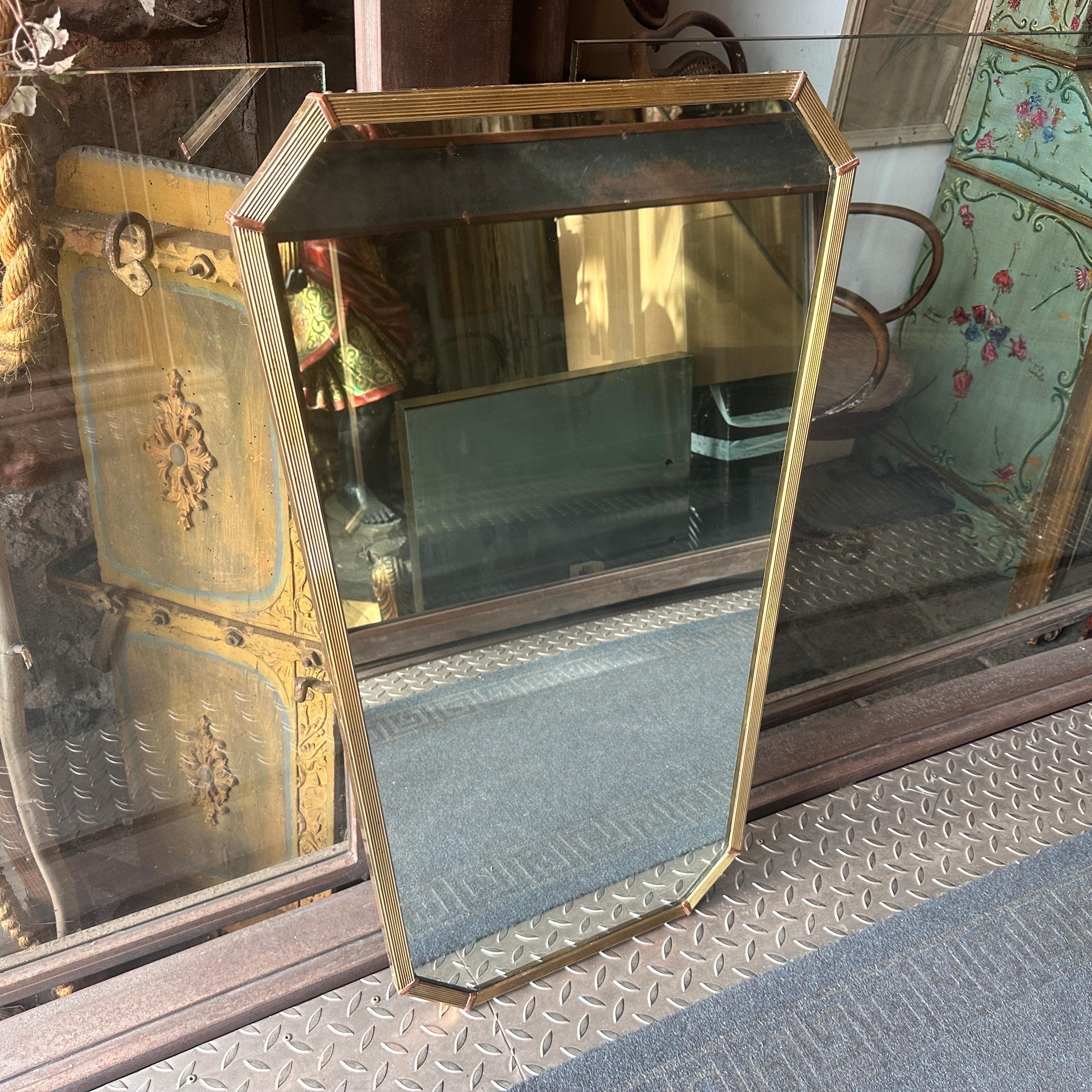 A Pair of 1950s Gio Ponti Style Mid-Century Modern Brass and Copper Wall Mirrors 2
