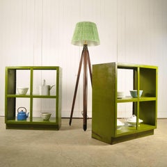 Pair of 1950s Industrial Green Shelving Units