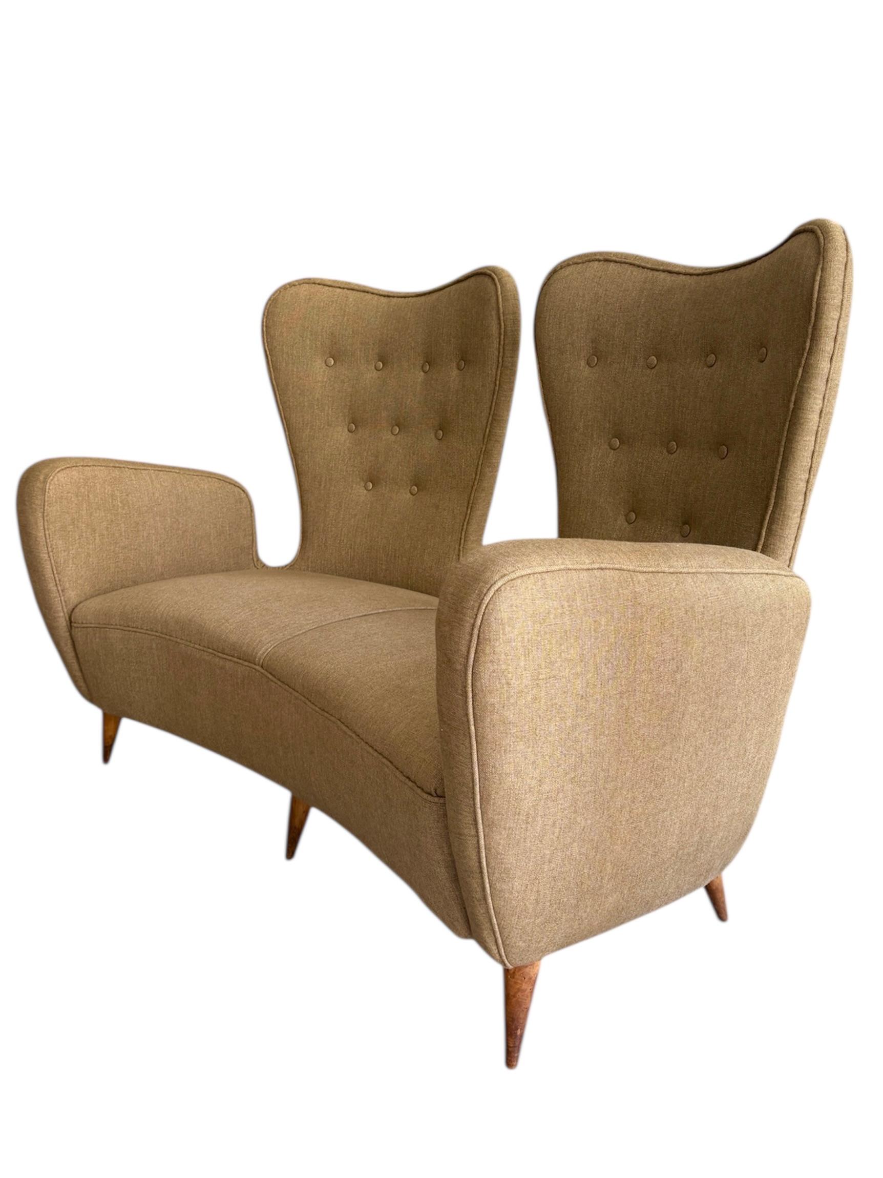 A Pair of 1950s Italian  1950s sofas reupholstered in linen For Sale 2