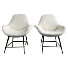 A Pair of 1950's Italian Armchairs with Faux Fur Upholstery
