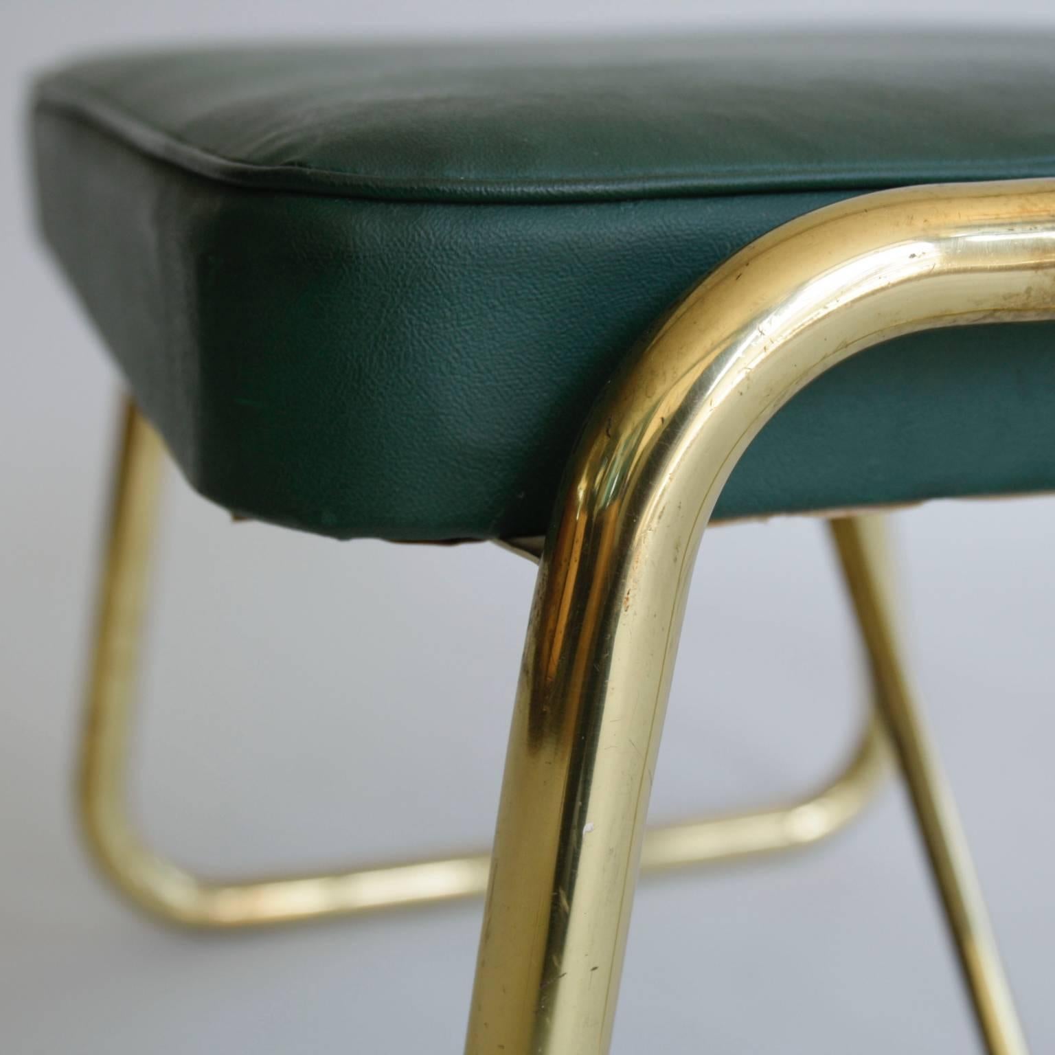Pair of 1950s Italian Footstools or Ottomans, Brass and Green 2