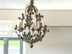 A Pair of 1950's Italian Polychrome Tole Basket Chandeliers