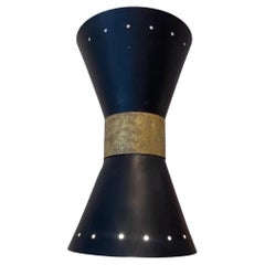A Pair of 1950s Italian Steel & Brass Wall Sconces Attributed To Stilnovo