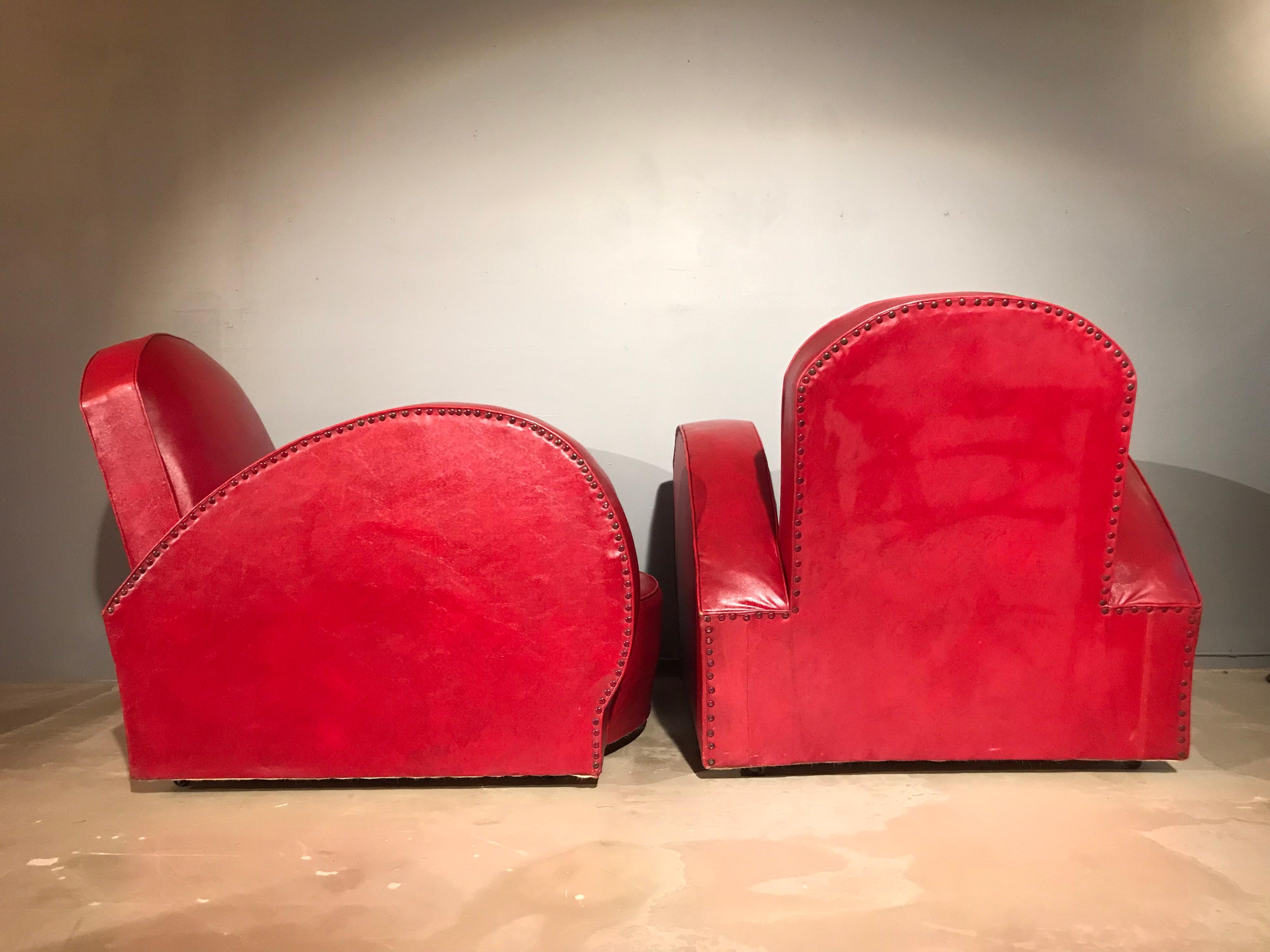 Hand-Crafted Pair of 1950s Lounge Chairs in Faux Leather For Sale