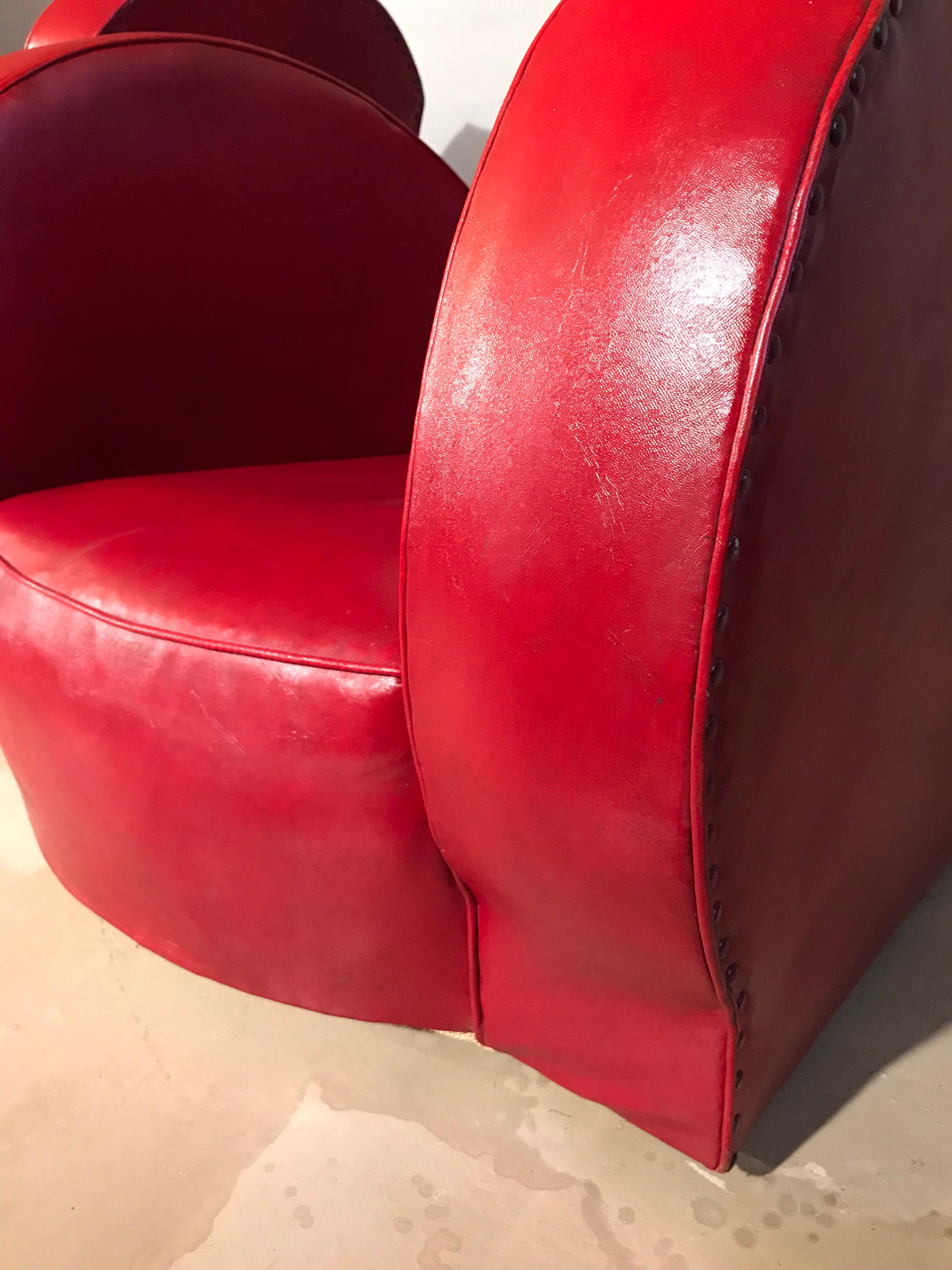 Oak Pair of 1950s Lounge Chairs in Faux Leather