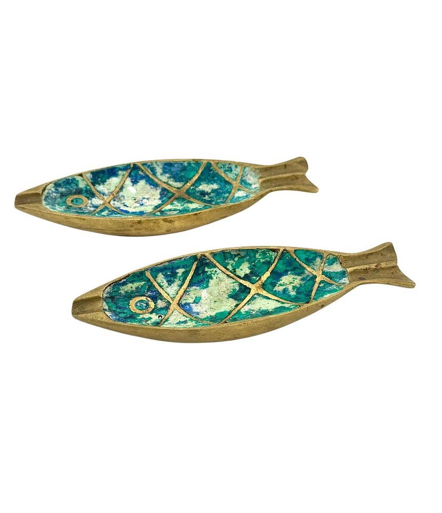 Paire de cendriers à poissons en malachite et laiton des années 1950 par Pepe Mendoza en vente 4