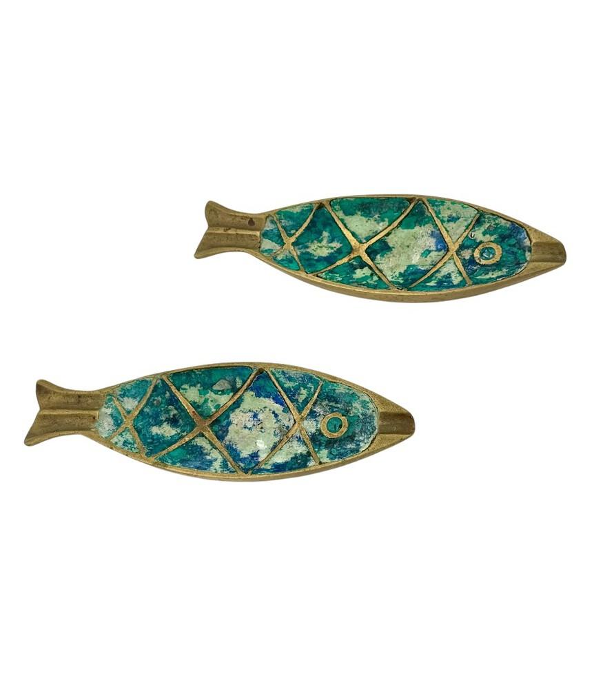 Paire de cendriers à poissons en malachite et laiton des années 1950 par Pepe Mendoza en vente 9