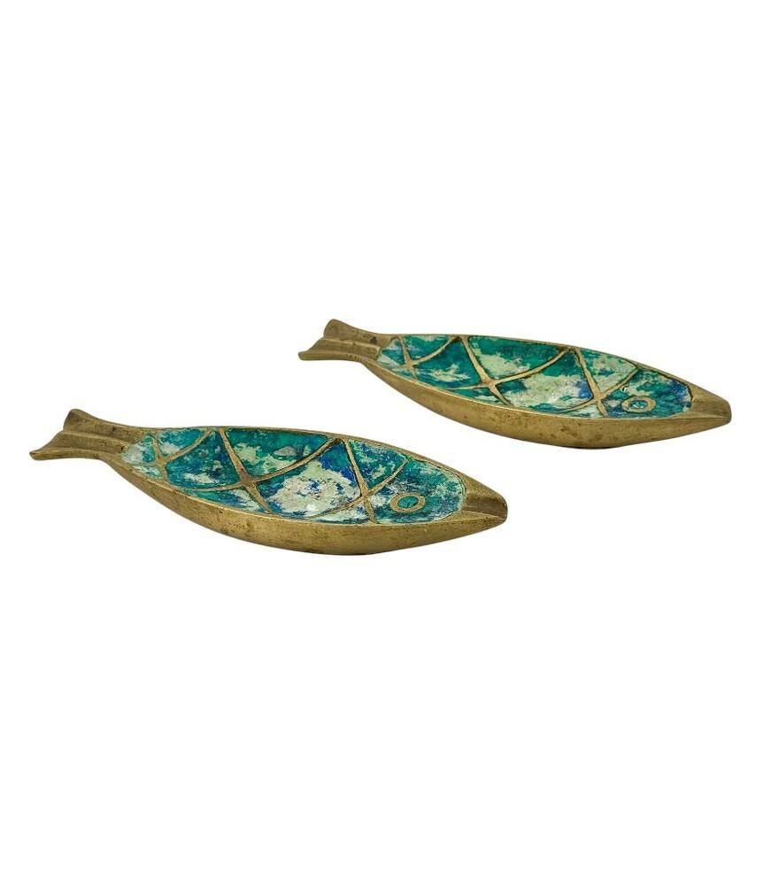 Paire de cendriers à poissons en malachite et laiton des années 1950 par Pepe Mendoza en vente 11