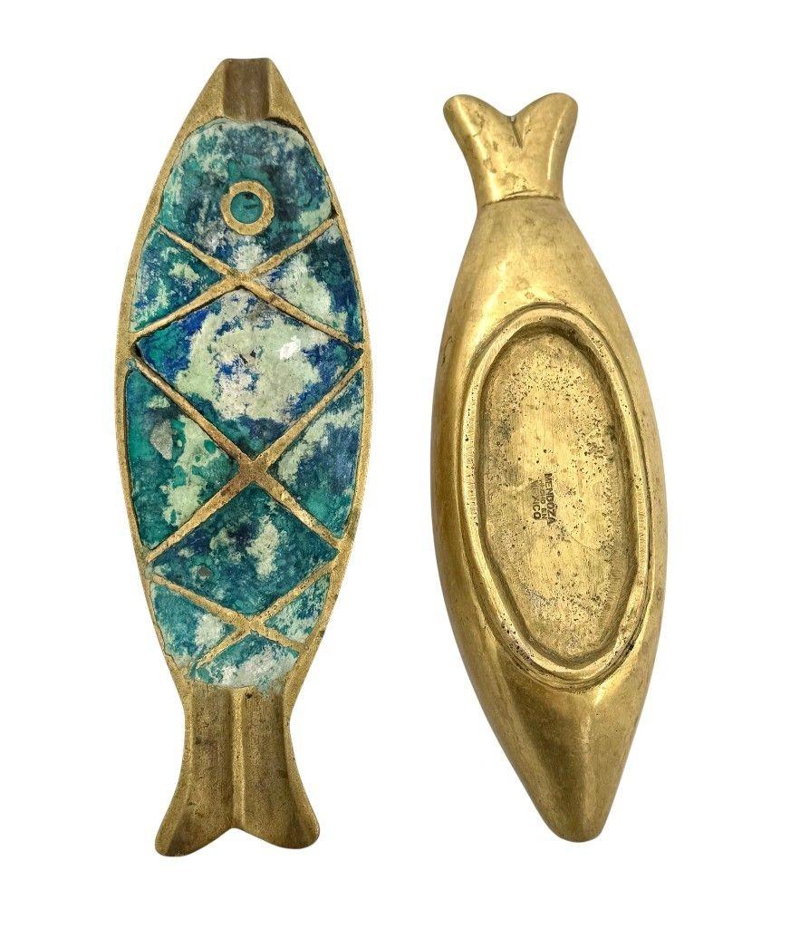 Mexicain Paire de cendriers à poissons en malachite et laiton des années 1950 par Pepe Mendoza en vente