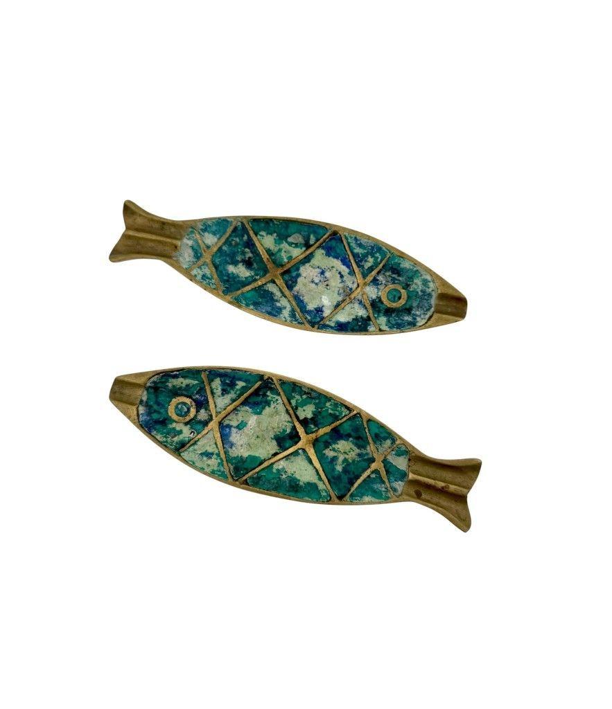 Incrusté Paire de cendriers à poissons en malachite et laiton des années 1950 par Pepe Mendoza en vente