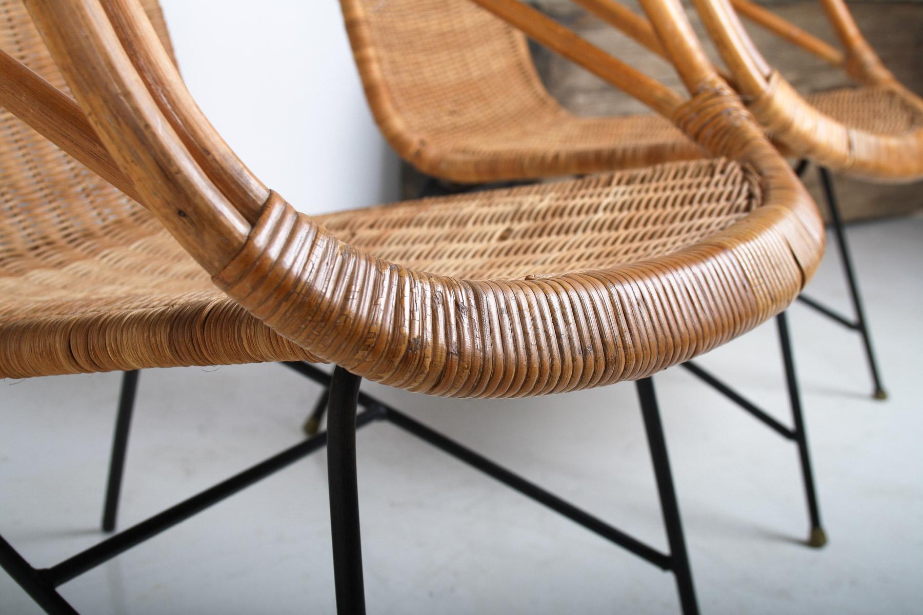 Paire de chaises panier en rotin du milieu du siècle dernier des années 1950 à la manière d'Arthur Umanoff en vente 11