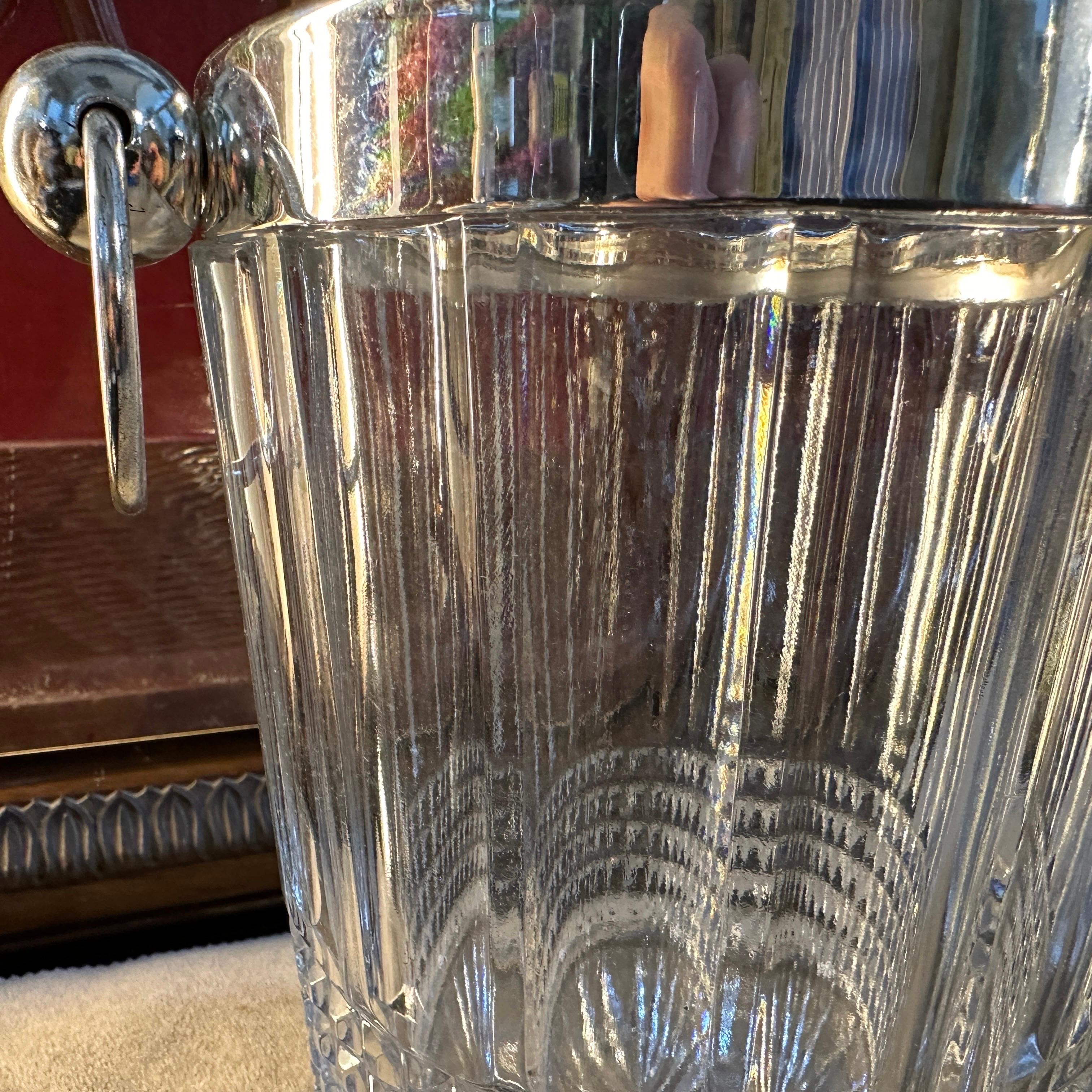 A pair of 1950s Modernist Crystal and Silver Plate French Wine Coolers For Sale 7