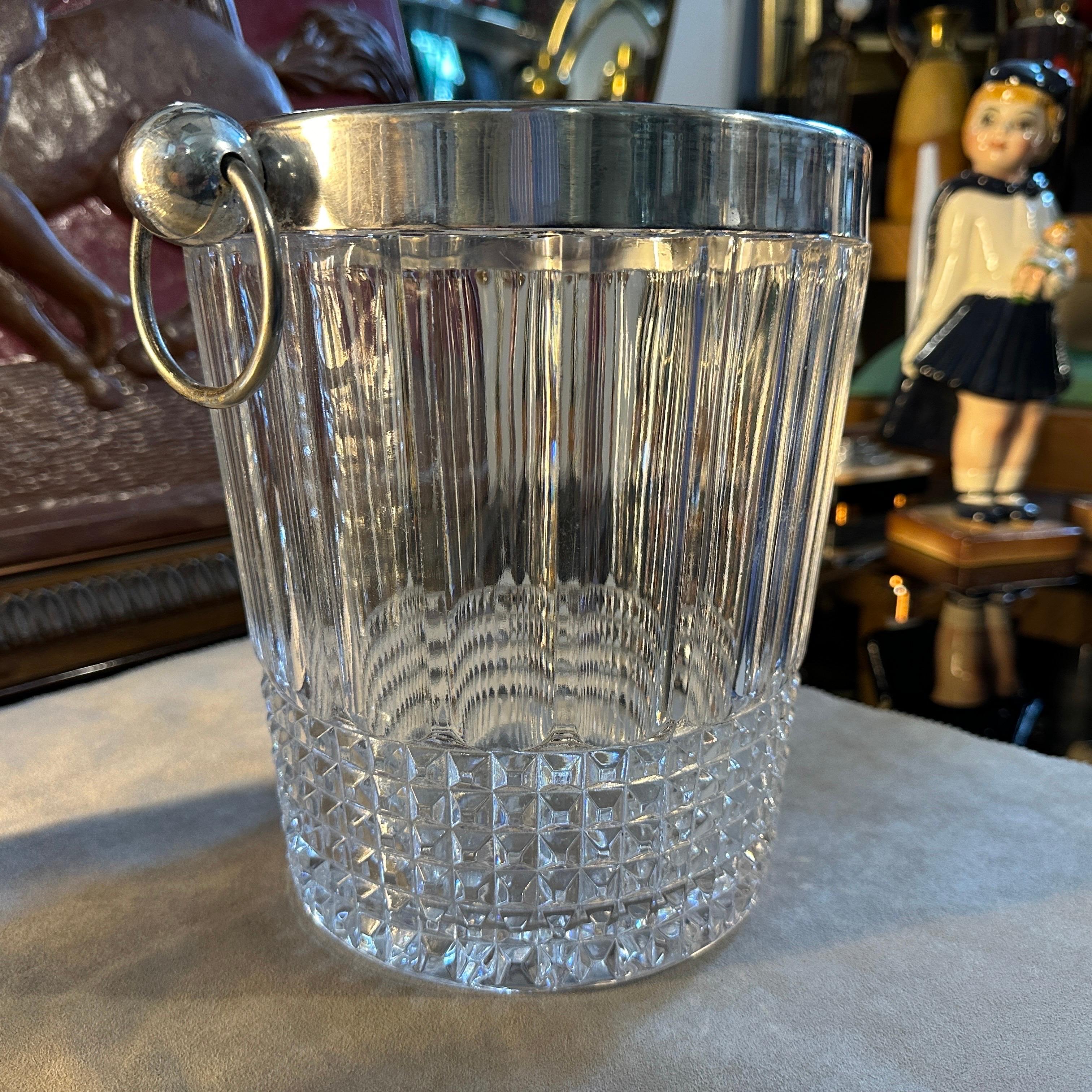 A pair of 1950s Modernist Crystal and Silver Plate French Wine Coolers For Sale 8