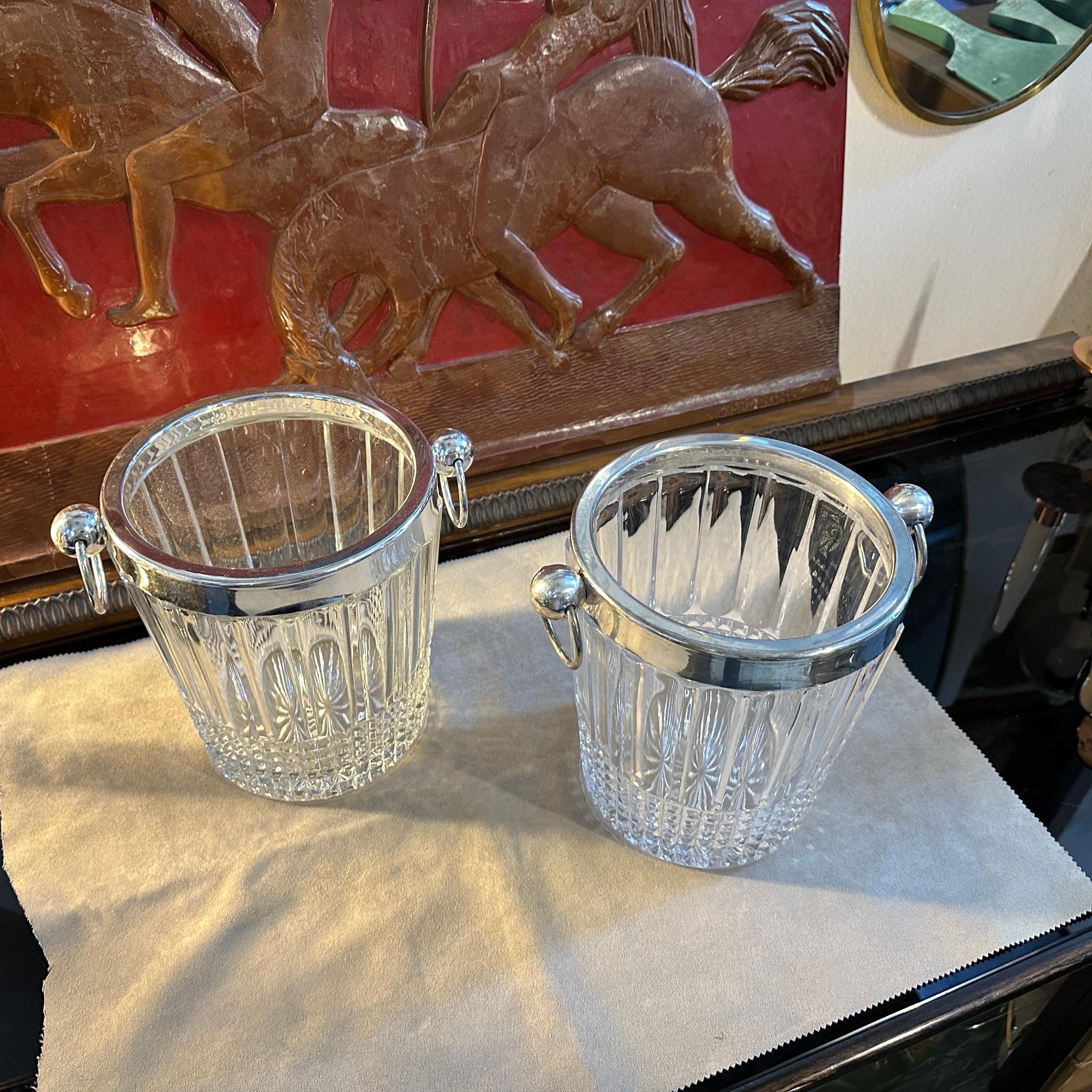 A pair of 1950s Modernist Crystal and Silver Plate French Wine Coolers For Sale 9