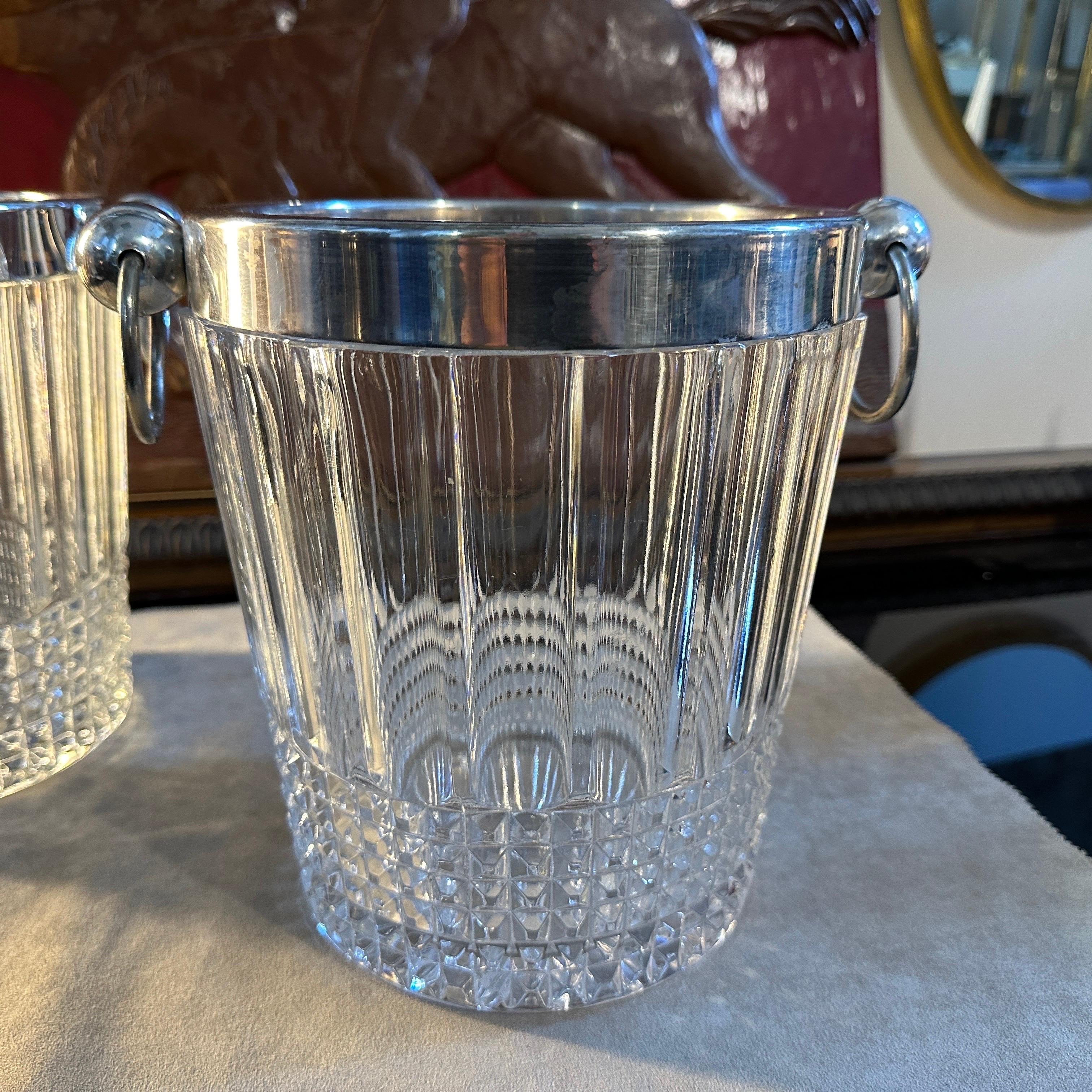 Italian A pair of 1950s Modernist Crystal and Silver Plate French Wine Coolers For Sale