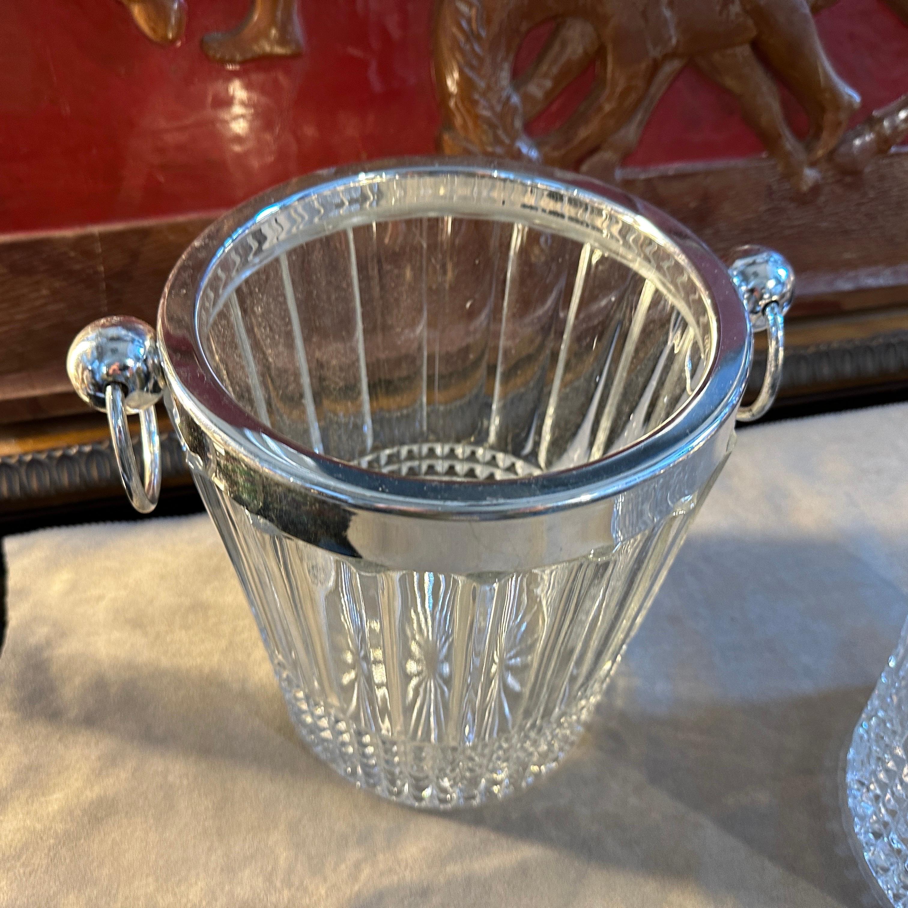 20th Century A pair of 1950s Modernist Crystal and Silver Plate French Wine Coolers For Sale