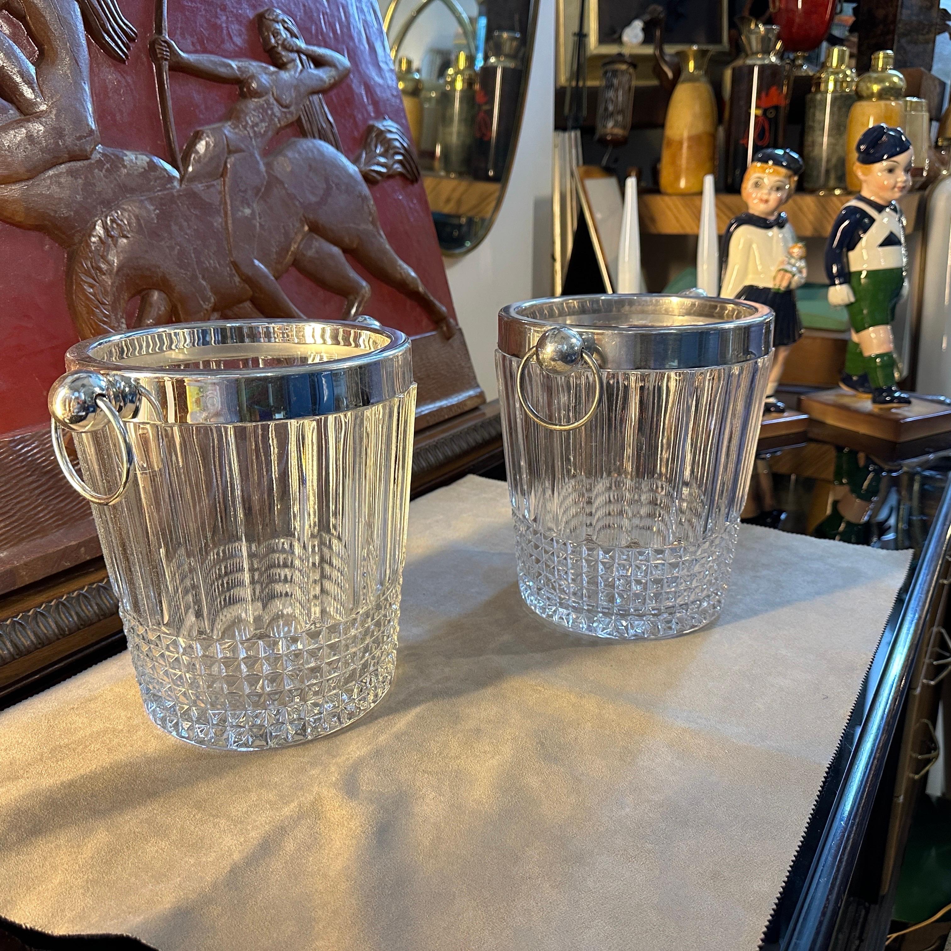A pair of 1950s Modernist Crystal and Silver Plate French Wine Coolers For Sale 3
