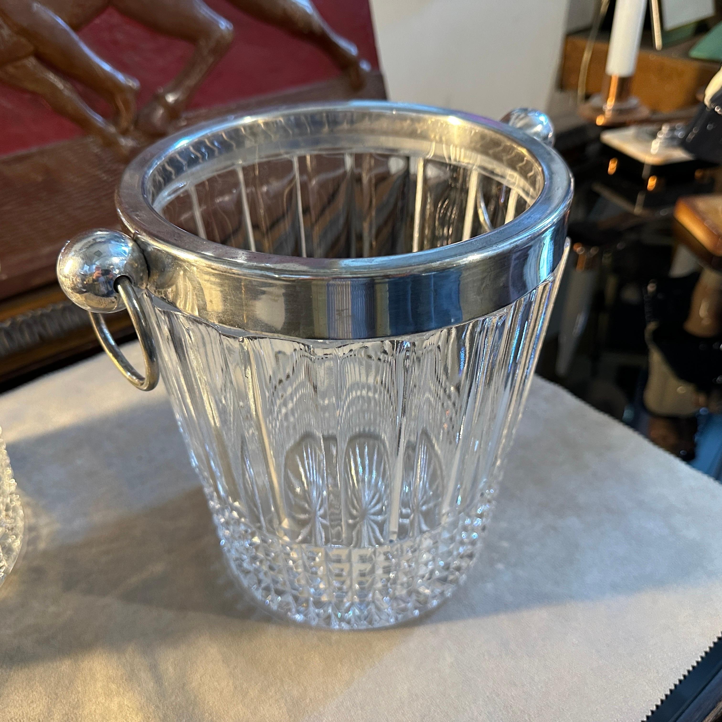 A pair of 1950s Modernist Crystal and Silver Plate French Wine Coolers For Sale 4
