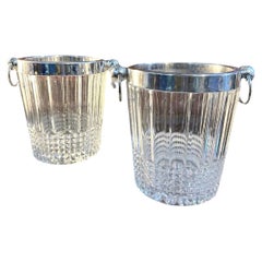 Vintage A pair of 1950s Modernist Crystal and Silver Plate French Wine Coolers