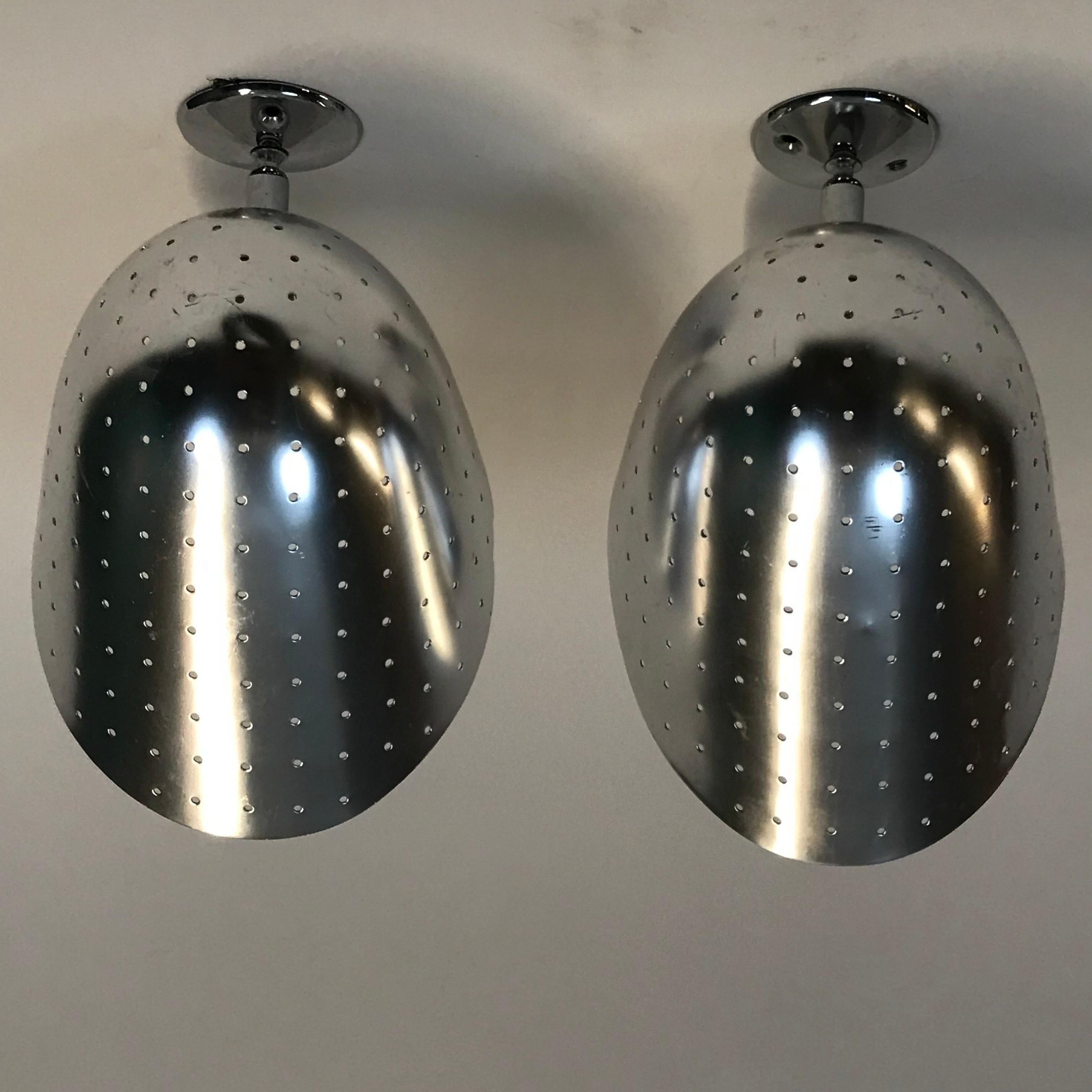 Aluminum Pair of 1950’s Perforated Spun Aluminium English Sconces by Courtney Pope