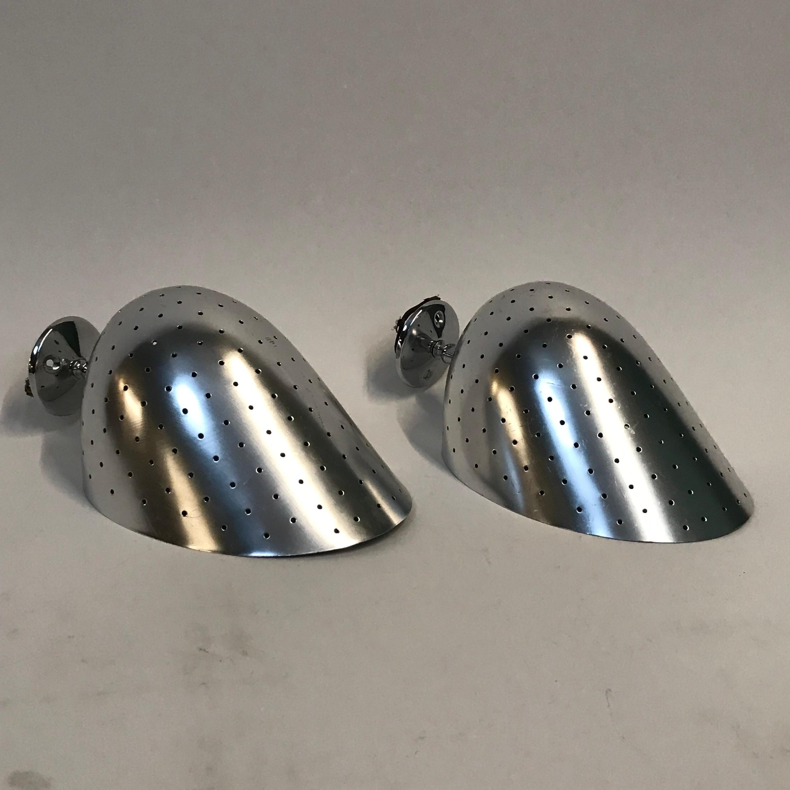 Pair of 1950’s Perforated Spun Aluminium English Sconces by Courtney Pope 1