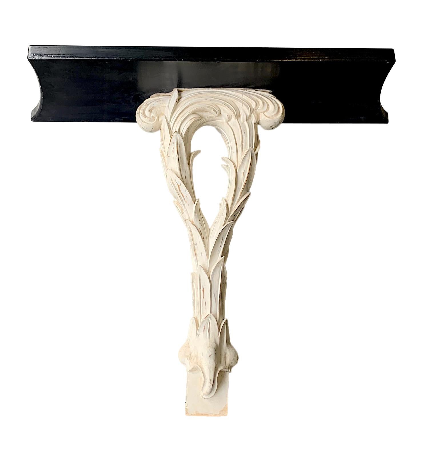 Pair of 1950s Serge Roche Style Carved Wood and Lacquered Palm Console Tables 7