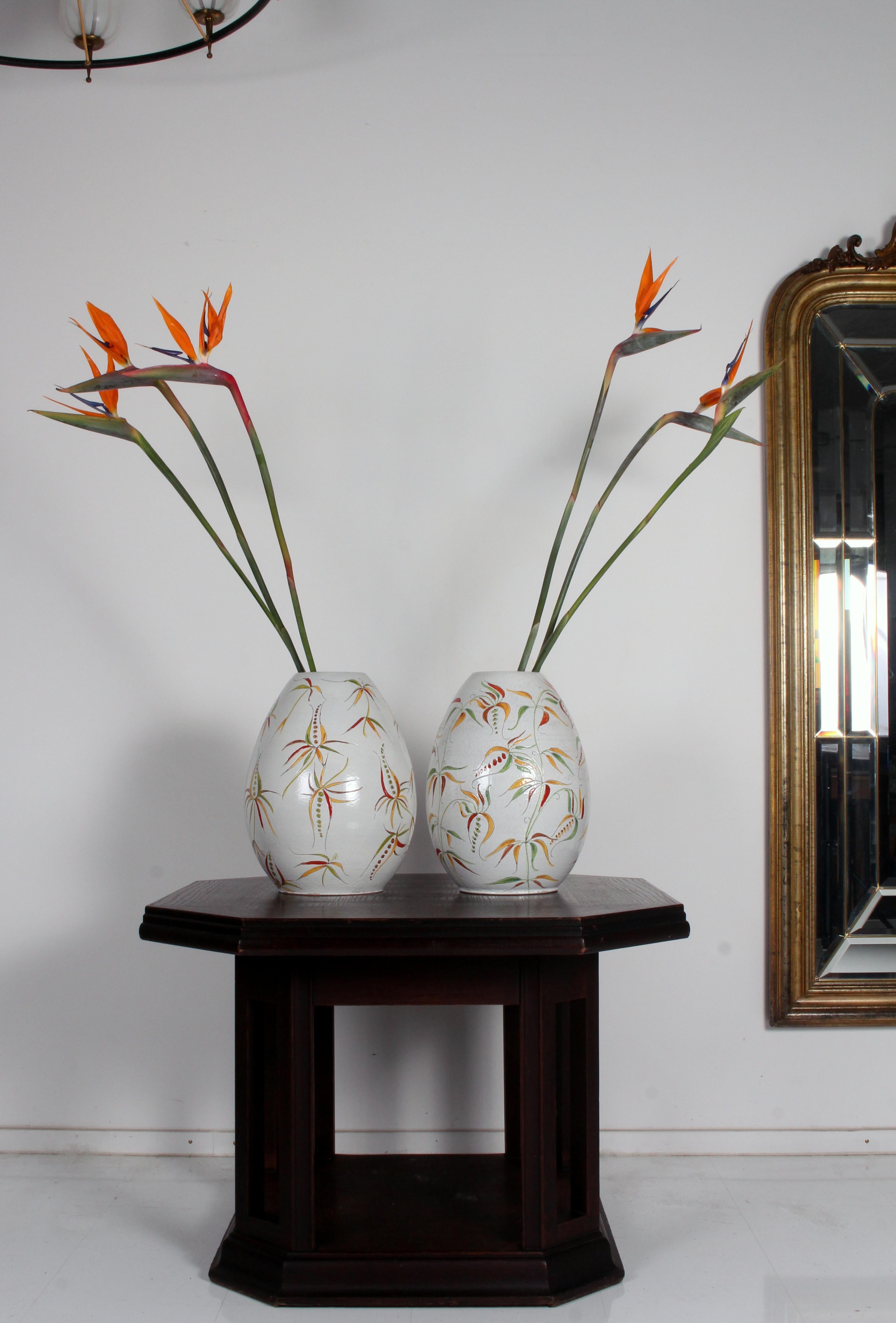 an amazing set of 2 STUDIO KERAMIK FLOOR VASES 
by Atelier Herta Huber Roethe Landshut 1950s 
Manufacturer 	HUBER ROETHE
Design Period 	1950 to 1959
Production Period 	1950 to 1959
Country of Manufacture 	Germany
 H / height: 40 cm ~  Gew. / weight: