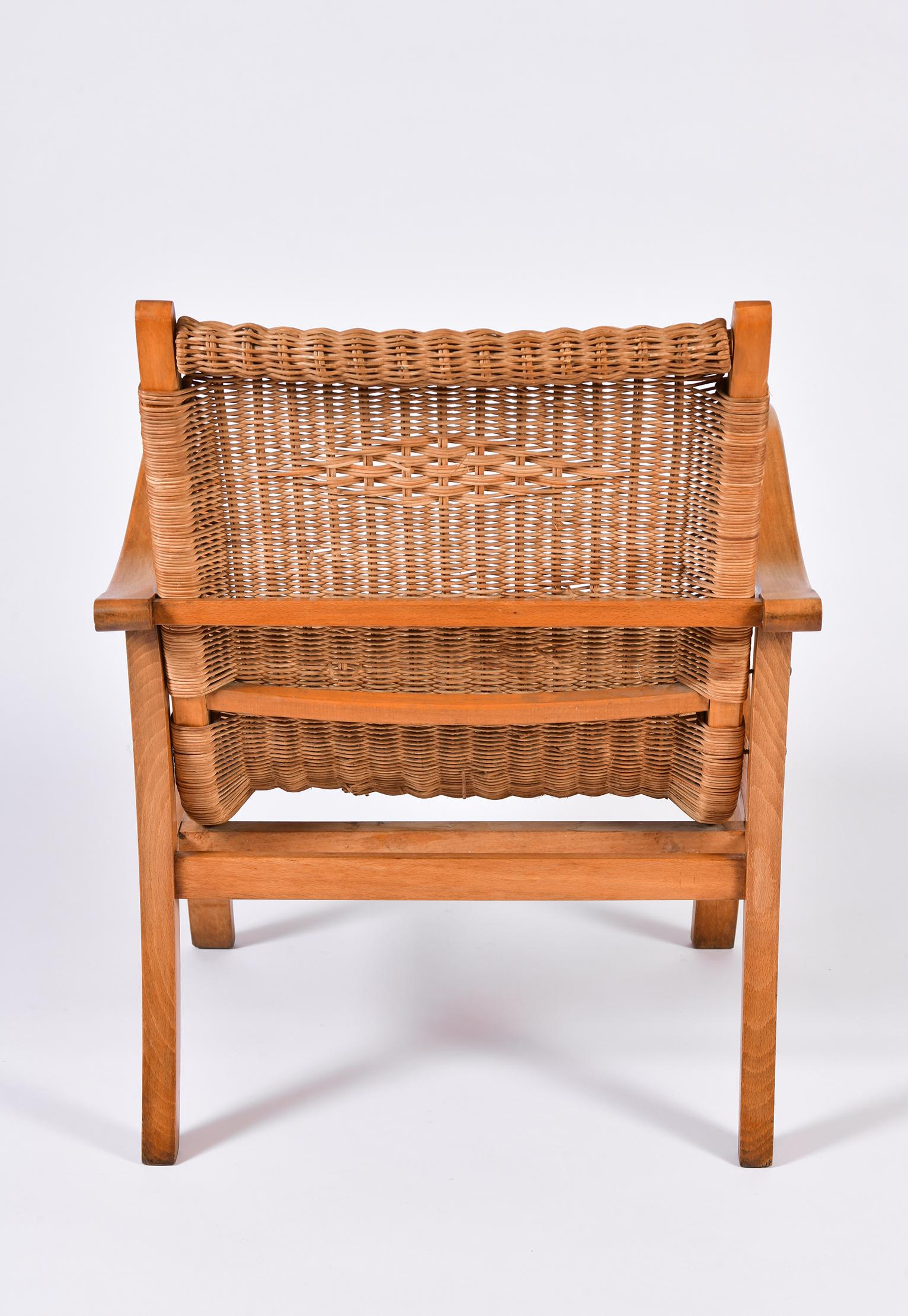Pair of 1950s Wicker and Beechwood Armchairs 3