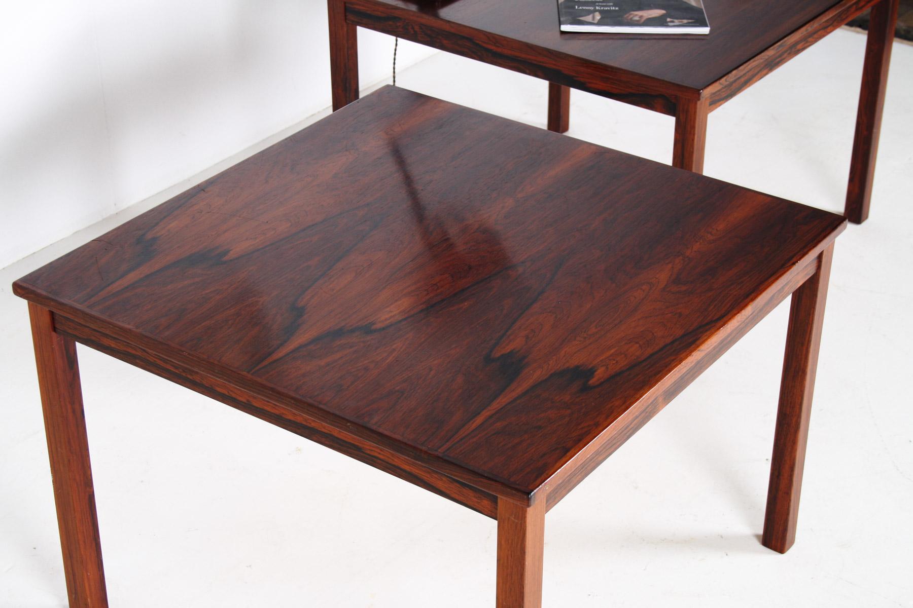 20ième siècle Paire de tables basses carrées danoises en bois de rose de style mi-siècle moderne, années 1960/70 en vente