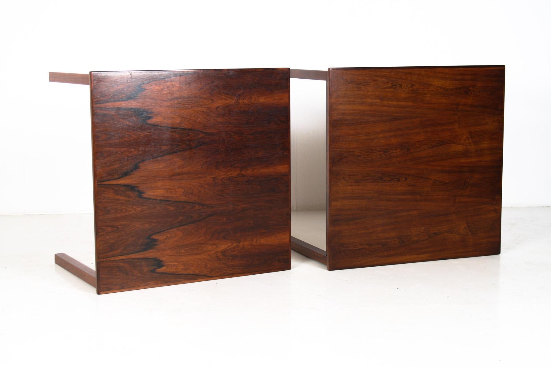 Bois de rose Paire de tables basses carrées danoises en bois de rose de style mi-siècle moderne, années 1960/70 en vente