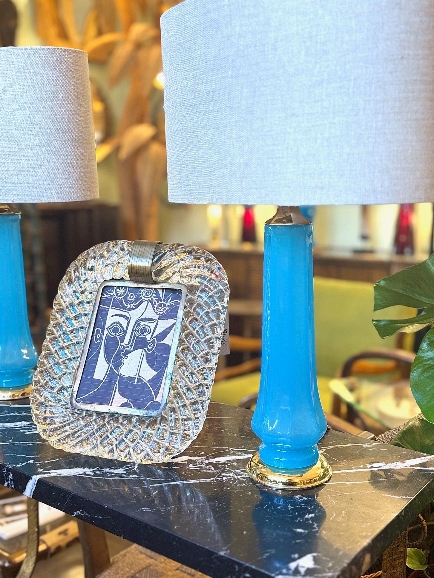 A pair of 1960s blue Murano opaline glass lamps by Giovanni Cenedese 4